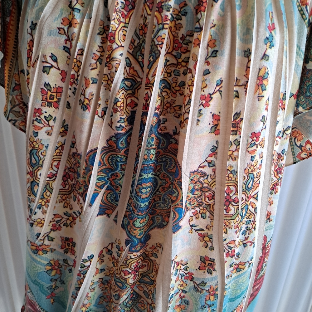 Cato capped sleeve fitted waist Multicolored floral pattern blouse, large - Picture 5 of 5